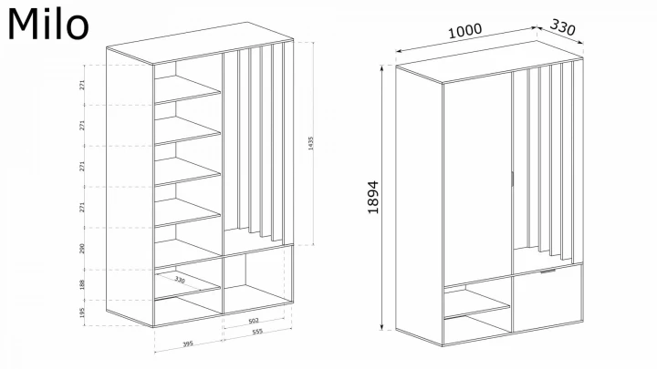 SZAFA GARDEROBA DO PRZEDPOKOJU Z LUSTREM 3 KOLORY LAMELE PÓŁKI 100CM