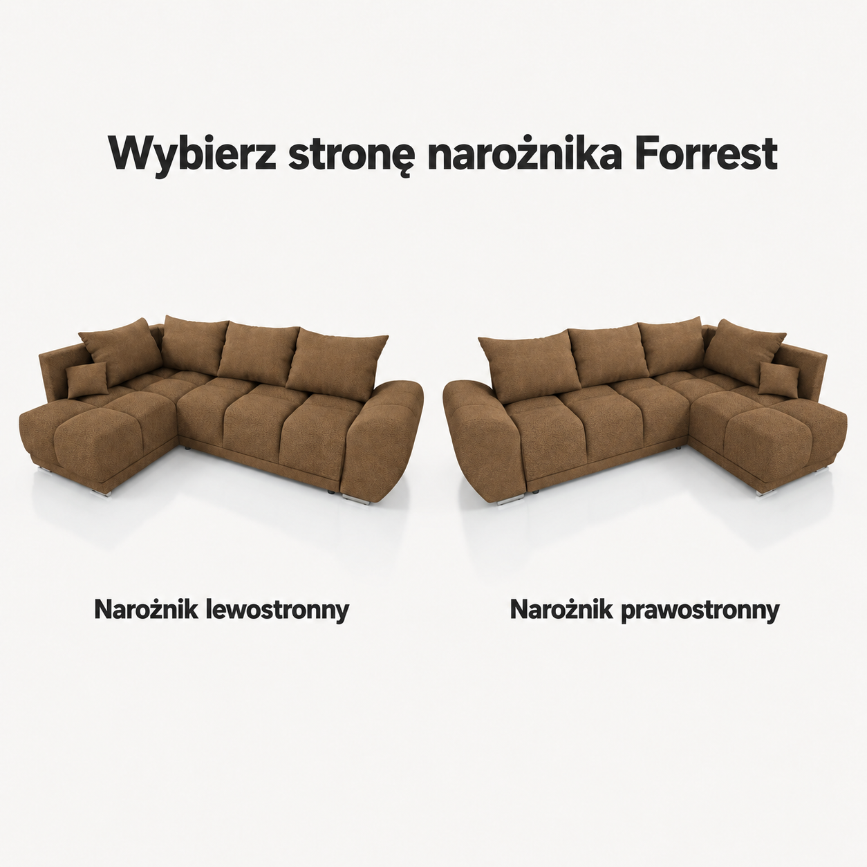 Infografika przedstawiająca możliwość wyboru strony narożnika Forrest Boucle