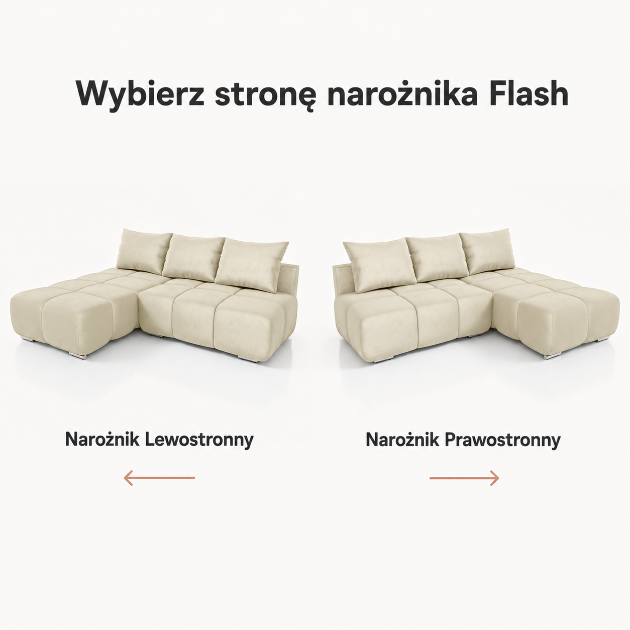 Infografika obrazująca możliwość wyboru strony w narożniku rozkładanym do salonu Flash