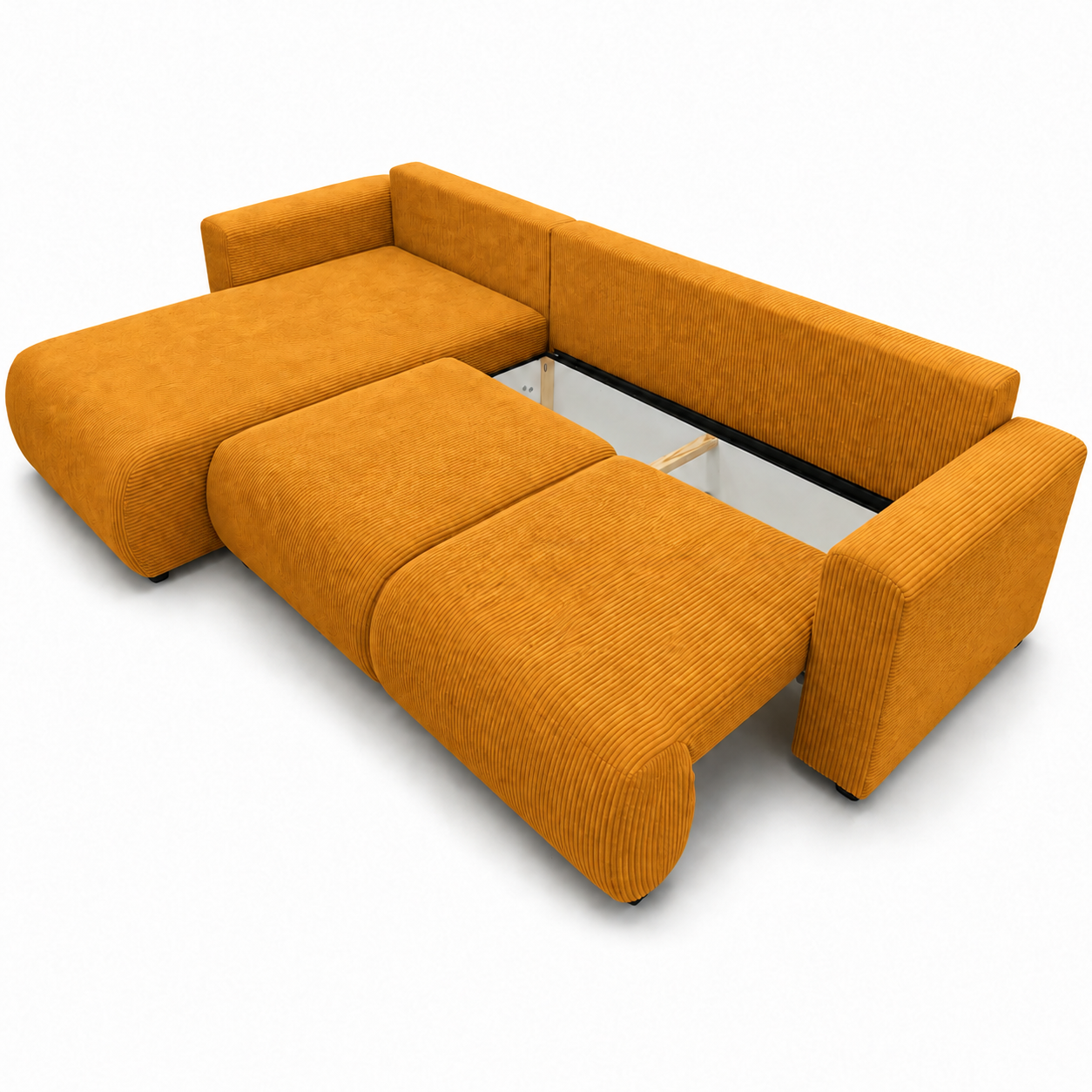 Zdjęcie przedstawiające duży pojemnik na pościel w narożniku rozkładanym do salonu Lambert POSO 42