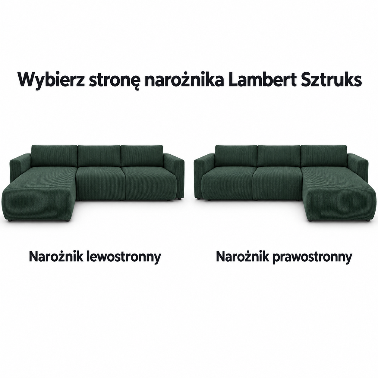 Infografika przedstawiająca możliwość wyboru strony narożnika rozkładanego z funkcją spania Lambert Sztruks POSO 14