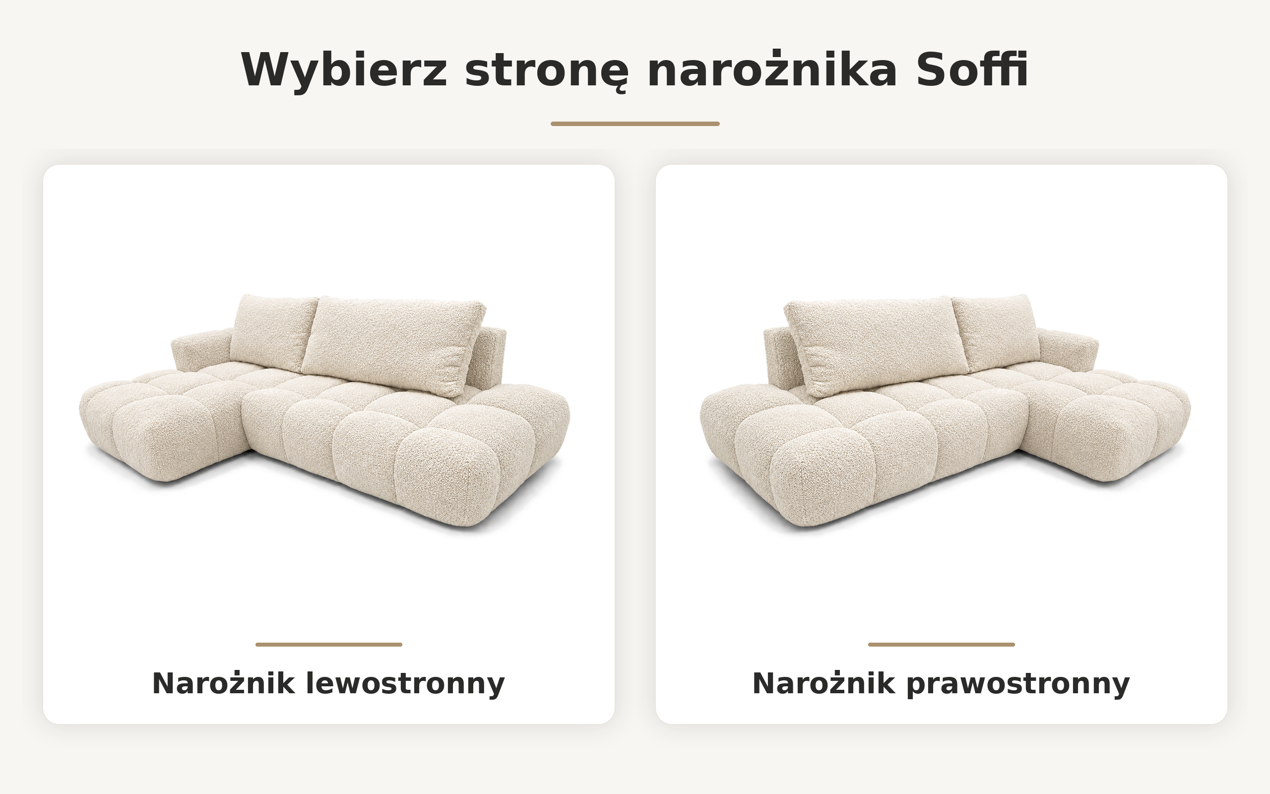 Infografika przedstawiająca możliwość wyboru strony w narożniku rozkładanym z funkcją spania Soffi