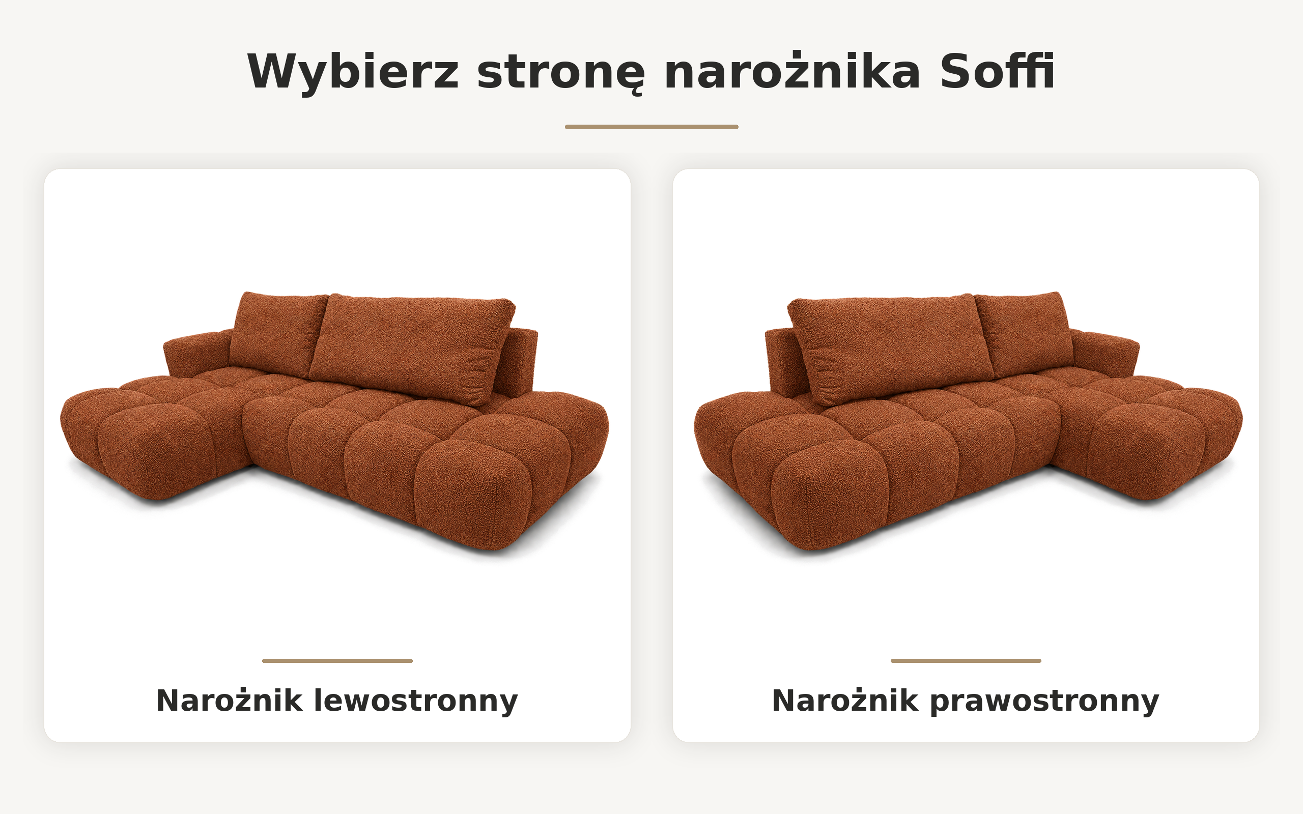 Infografika przedstawiająca możliwość wyboru strony narożnika z funkcją spania Soffi boucle