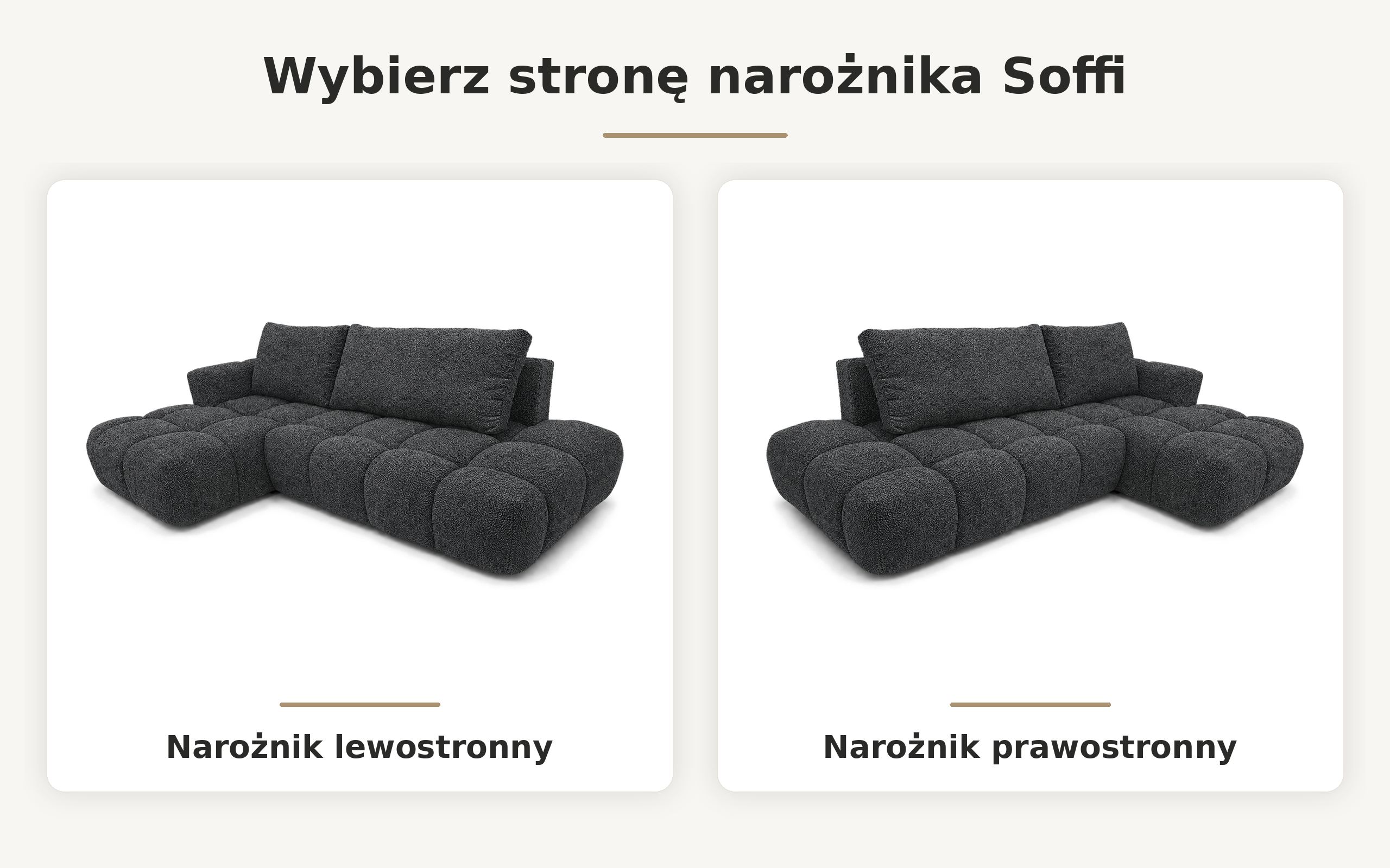 Infografika przedstawiająca możliwość wyboru strony w narożniku rozkładanym do salonu Soffi