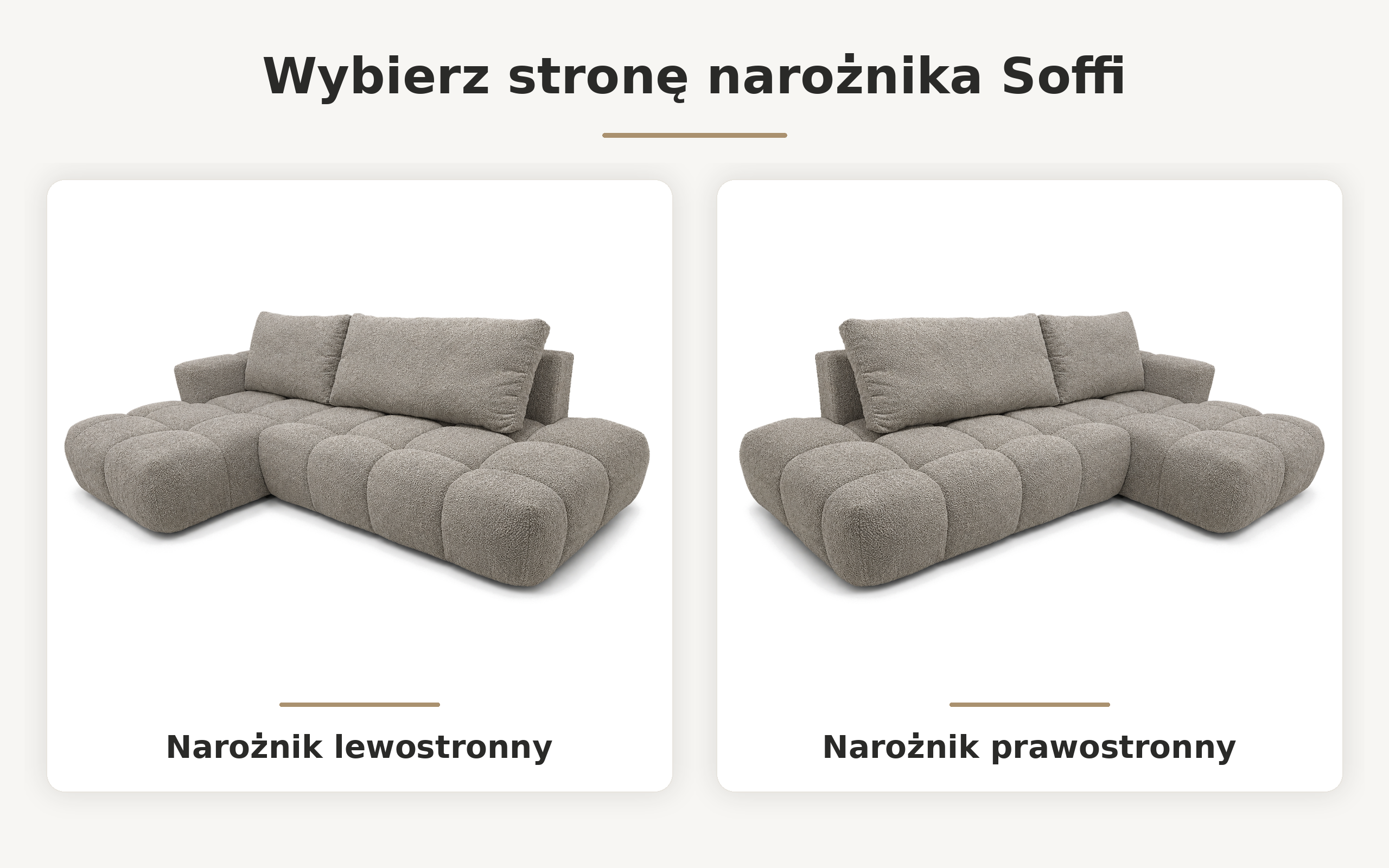 Infografika przedstawiająca możliwość wyboru strony w narożniku rozkładanym z funkcją spania Soffi