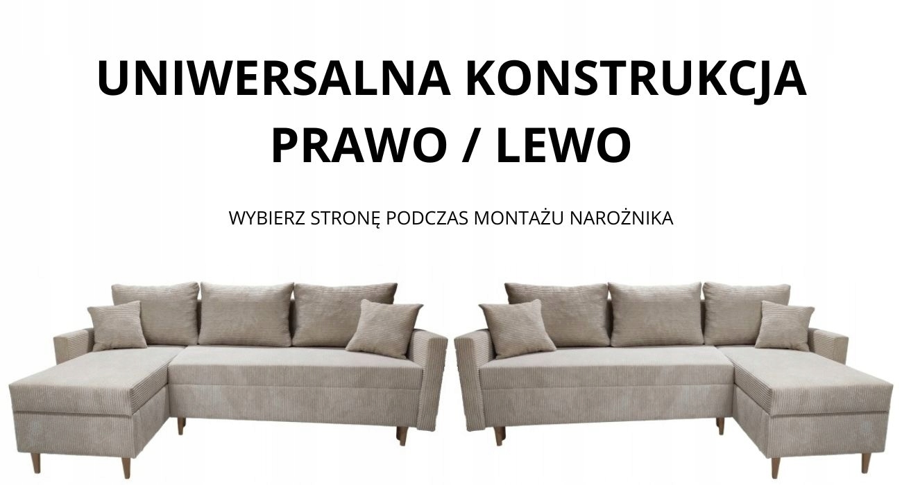 Infografika przedstawiająca możliwość uniwersalnego montażu narożnika rozkładanego z funkcją spania Ivar Bonell