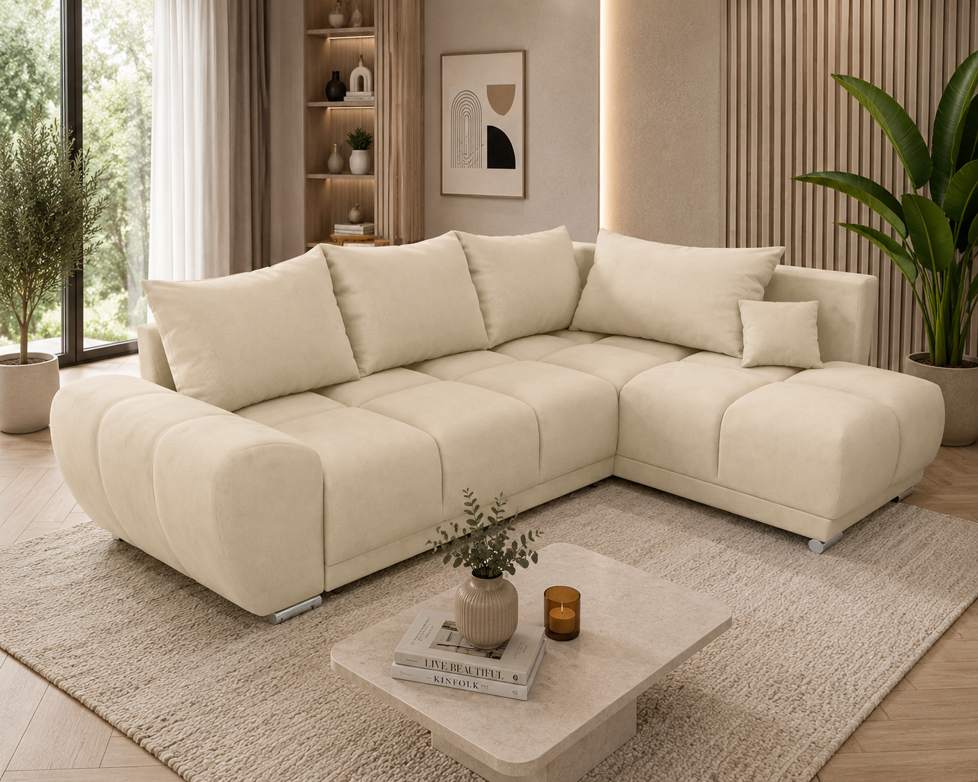 Nowoczesny narożnik w przepięknym beżowym kolorze