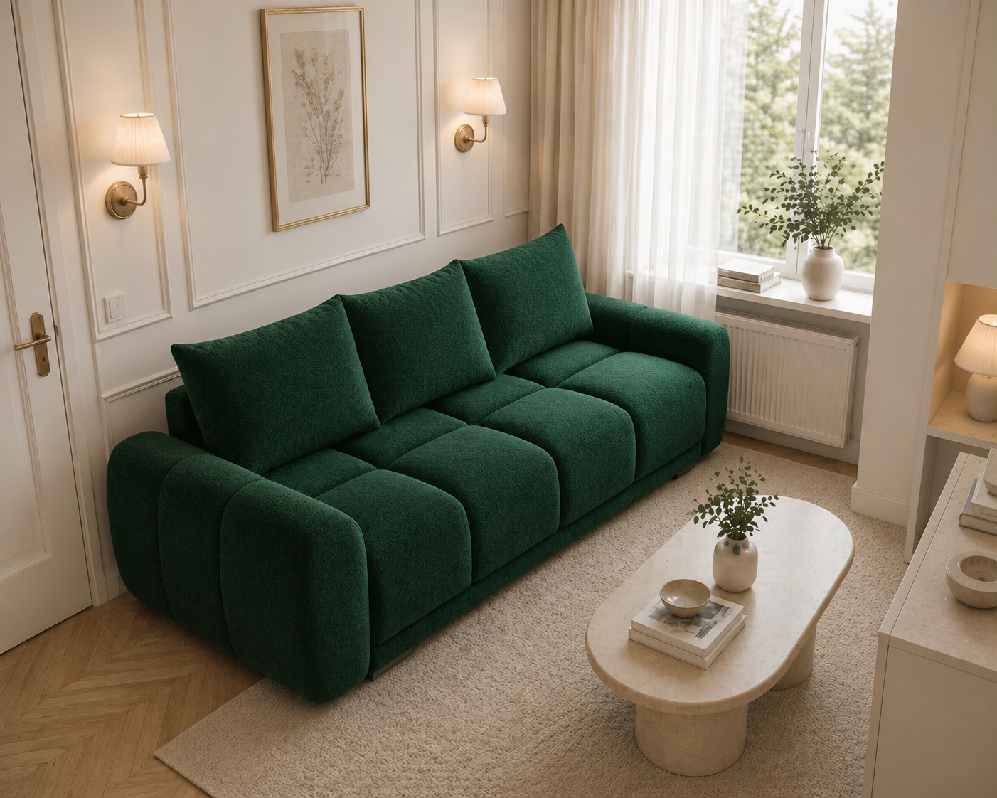 Modna pikowana sofa idealna do wypoczynku